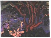 Ernst Ludwig Kirchner red tree on the beach Sweden oil painting artist